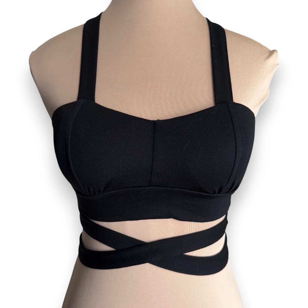 BLACK Strappy Crisscross Back Crop Top Bralette